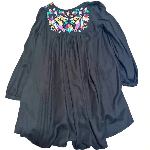 Womens Judith March Embroidered Mini Dress Long Sleeve Black M - Picture 2 of 14